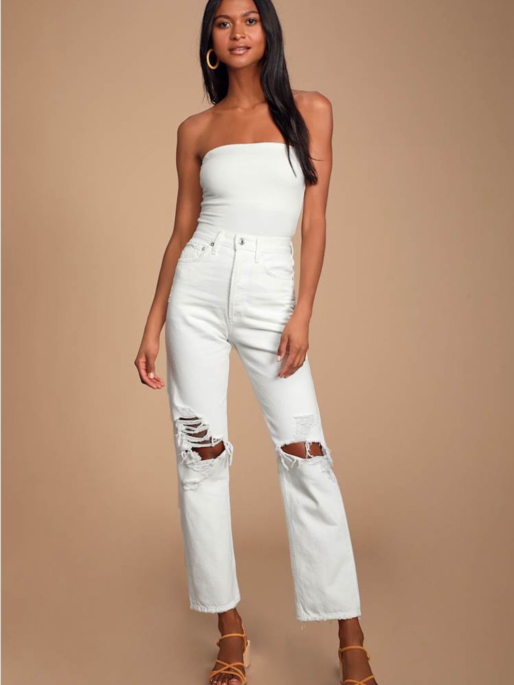 Agolde 90s Mid Rise Loose Fit White Distressed Jeans